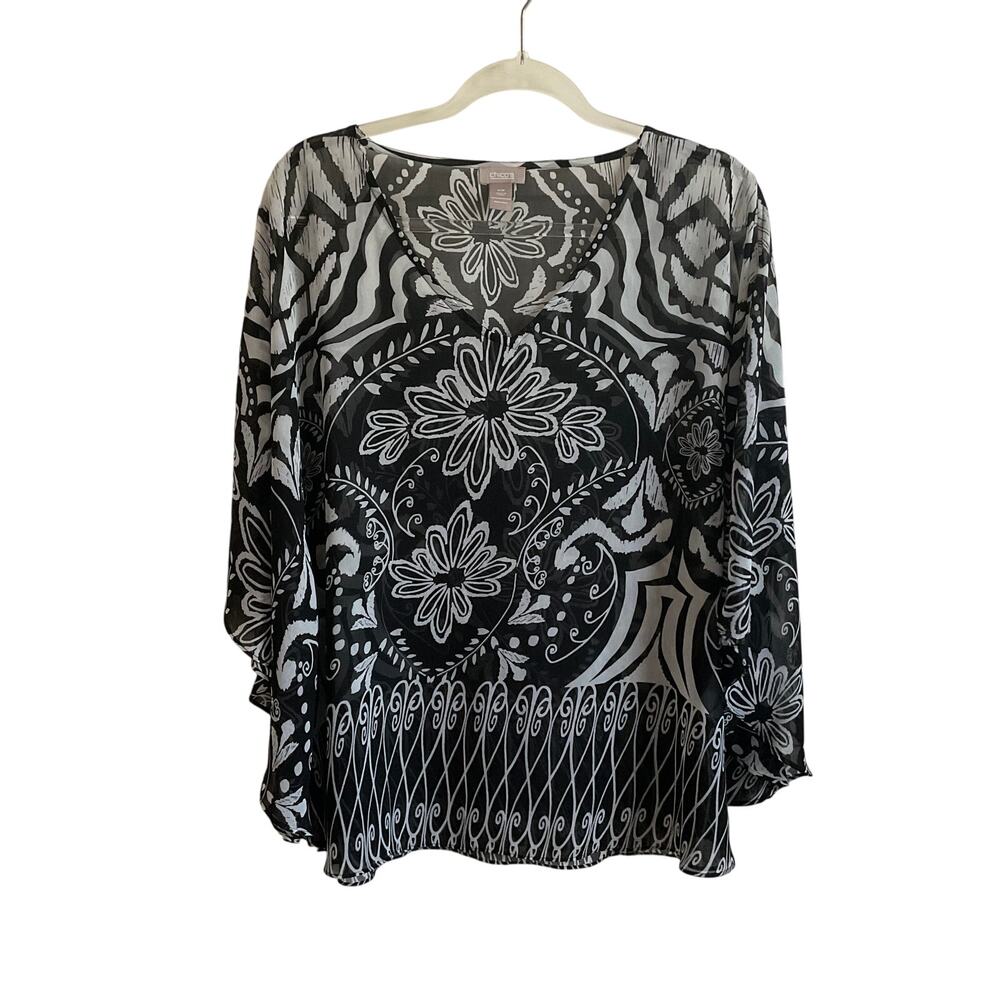 Chico’s Dark Floral‎ Sheer Cover Up/Topper Blouse - Size S/M